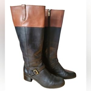 Bandolino Countless Black/Brown Leather Riding Boots Womens Size 9.5